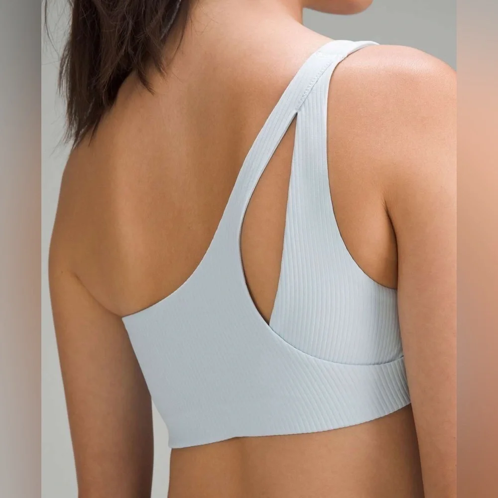 Lululemon Ribbed Nulu Asymmetrical Yoga Bra in Powder Blue Size 10